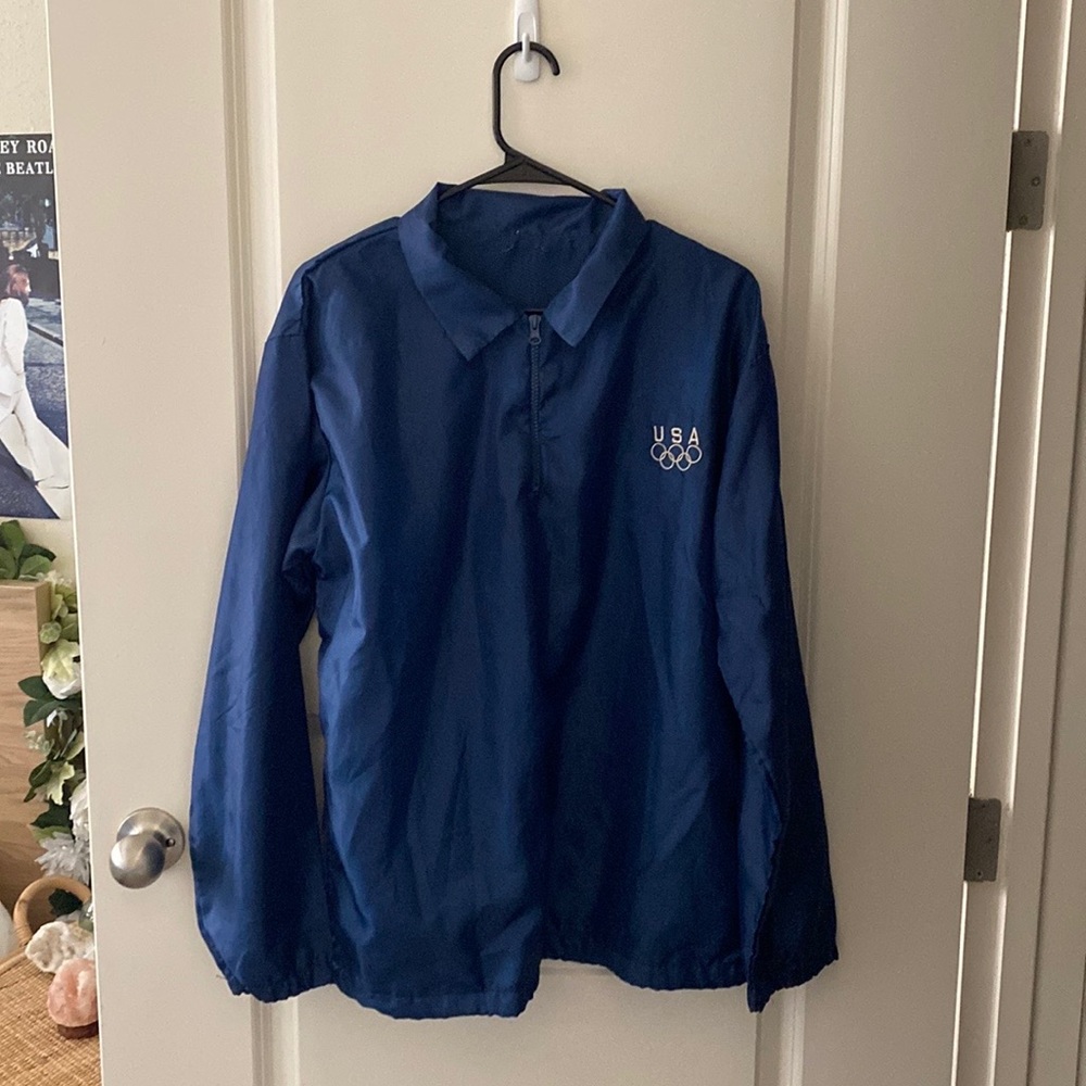 Mens Vintage Blue Olympic Zip Windbreaker (M/L)